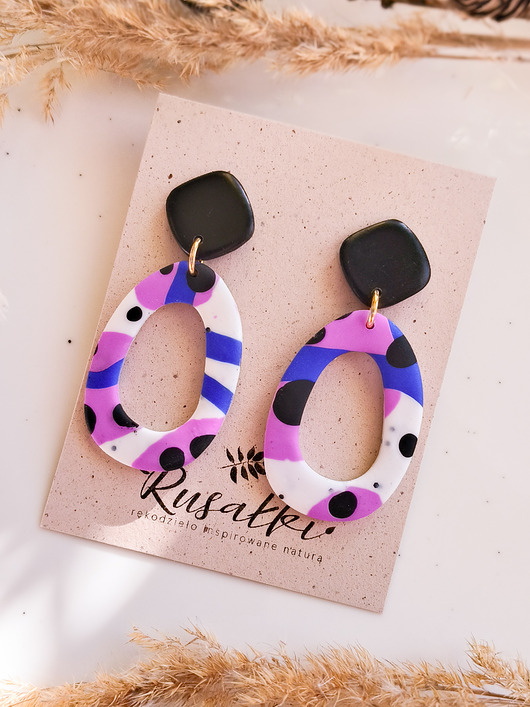 kolczyki z masy plastycznej Kolczyki geometryczne w kolorze fioletowym , duże kolczyki, idealny prezent