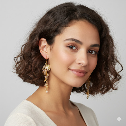 kolczyki pozłacane Eleganckie, długie kolczyki gronka, pozłacane srebro 925, cytryn i hematyt