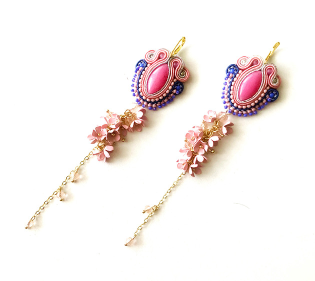 kolczyki soutache Długie sutaszowe kolczyki COSTA BLANCA z kwiatami