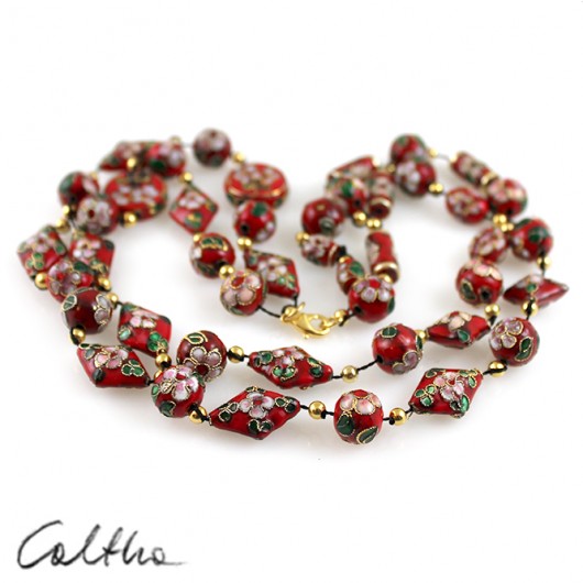 Naszyjnk Cloisonne czerwony Caltha