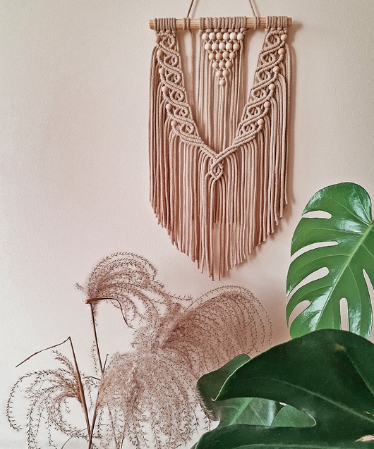 makramy Delikatna makrama boho - perełka - beżowa