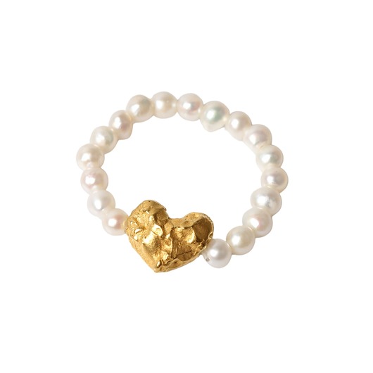 pierścionki elastyczne Pierścionek z pereł ze złoconym serduszkiem