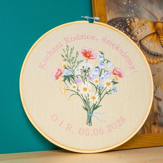 Ślub - inne Podziękowania, Indywidualna dedykacja, haft w tamborku 23 cm