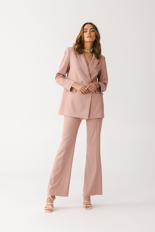 spodnie materiałowe damskie Różowe spodnie z rozszerzaną nogawką