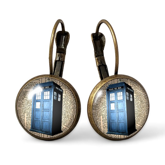 kolczyki szklane Kolczyki wiszące Doktor Who Tardis - 0167