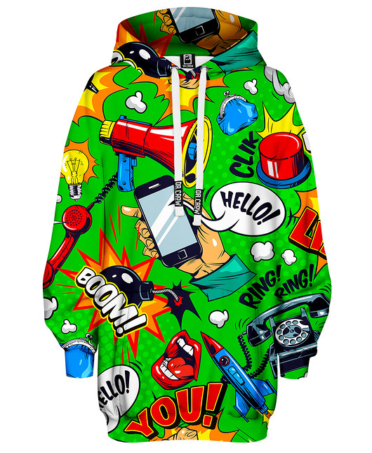 bluza z kapturem damska Bluza Oversize Tunika DR.CROW Komiks Green