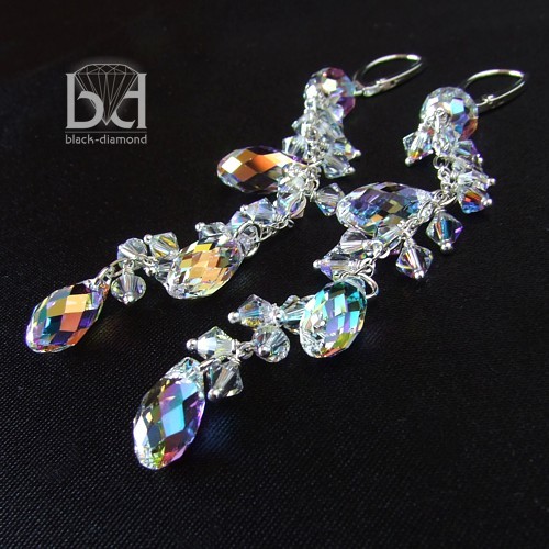 Długie kolczyki kryształ Swarovski AB Black Diamond