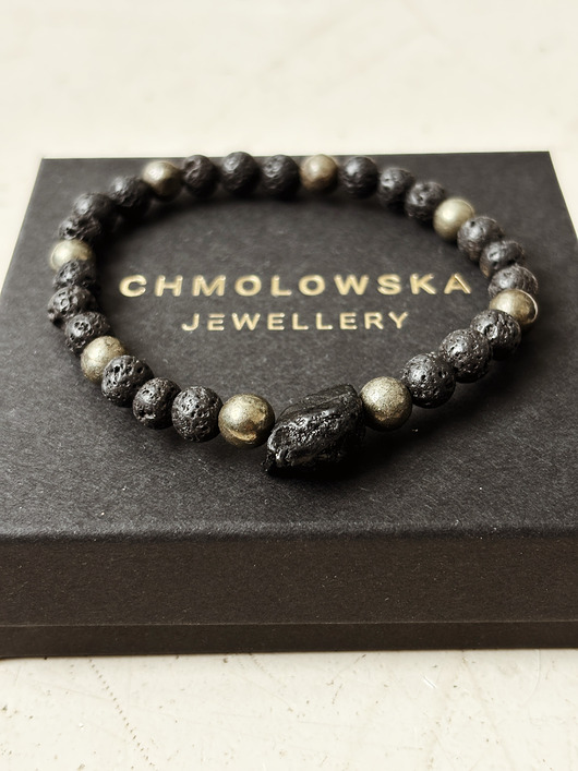 biżuteria męska Bransoletka Męska Piryt i Lawa