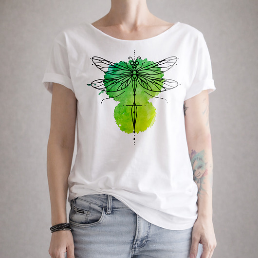 t-shirt damskie Ważka zielona Biały Oversize