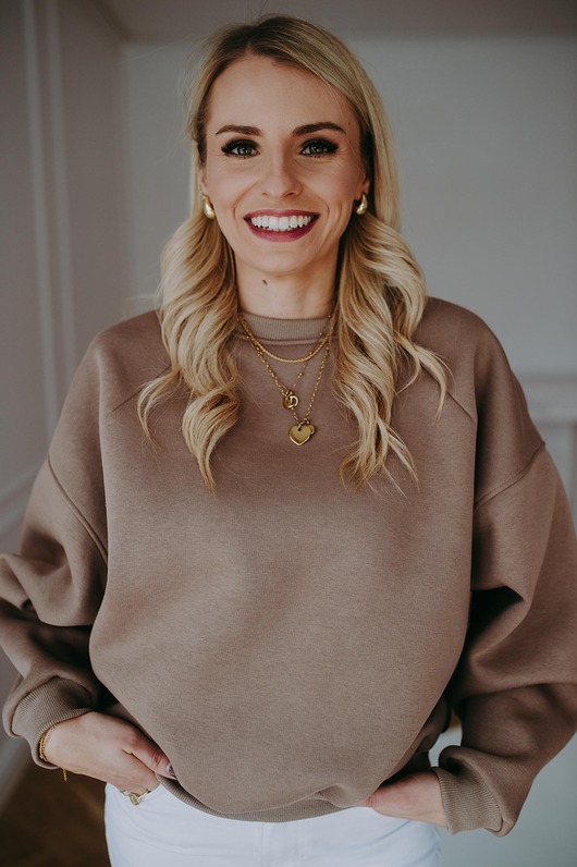 bluza bez kaptura damska Bluza Basic oversize latte