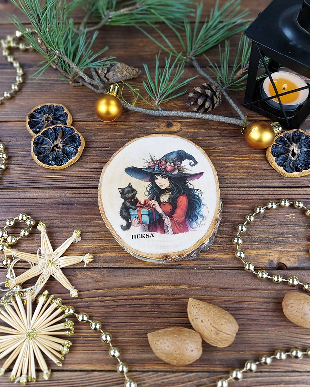 ozdoby choinkowe Brzozowa podkładka pod kubek, świąteczna zawieszka - Heksa