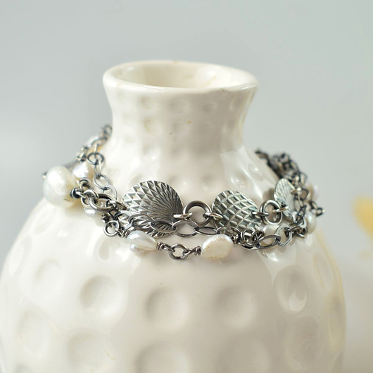 bransoletki z kamieni naturalnych Elnora - srebrna bransoletka z perłami