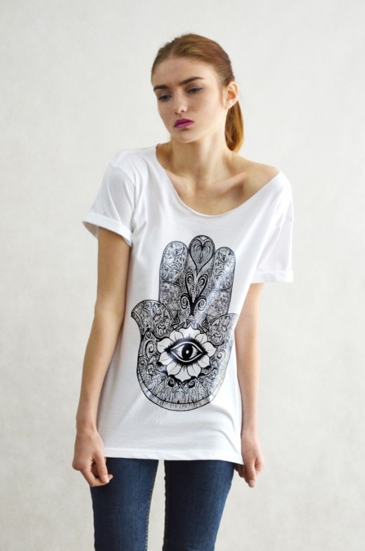 HAMSA HAND - Koszulka Oversize szeroki dekolt T- GAU great as You