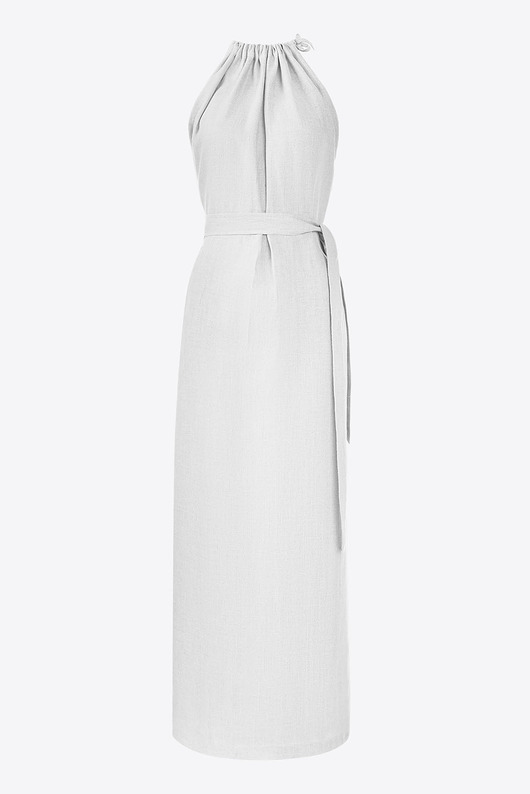 sukienki maxi damskie Lniana sukienka elegancka maxi - Amalfi Biały