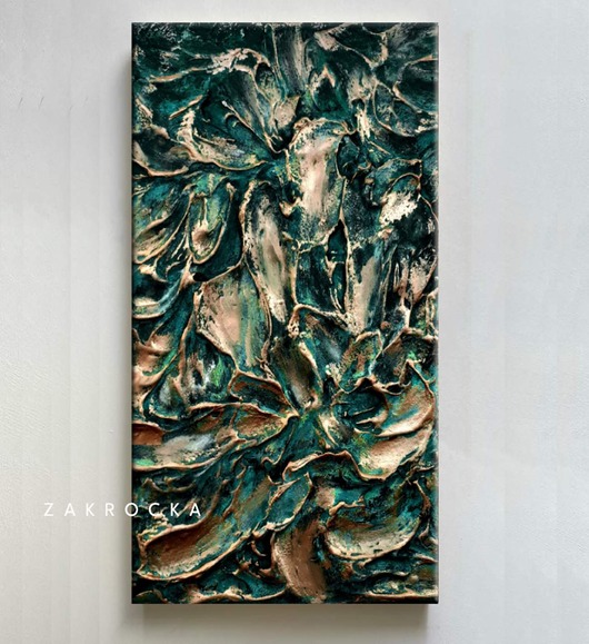 obrazy Efektowny duży obraz metaliczny abstrakcyjny płaskorzeźba 80x160cm