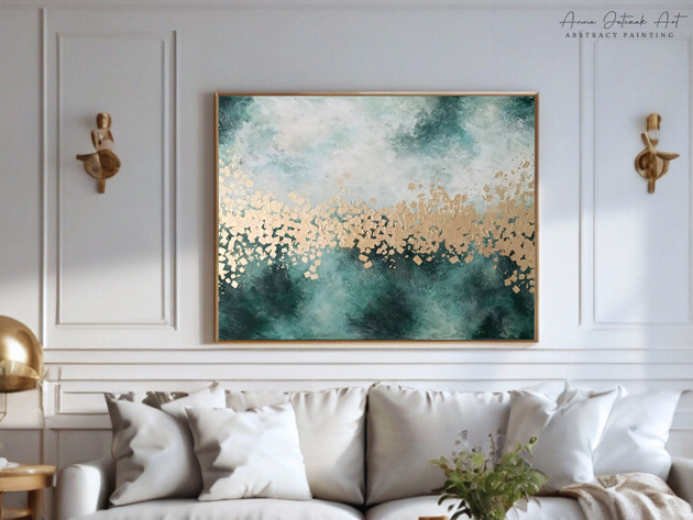 obrazy ZŁOTY SPOKÓJ Abstrakcyjny obraz ze złotem, ręcznie malowany, 100x70 cm