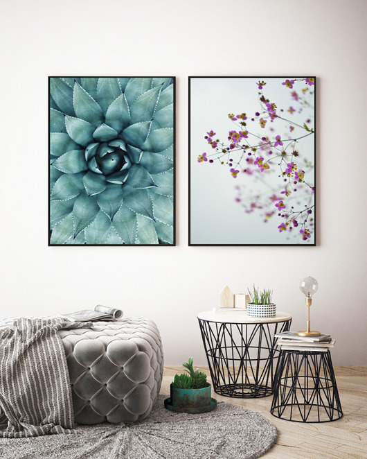 DWA PLAKATY botaniczne liście kwiaty black dot studio