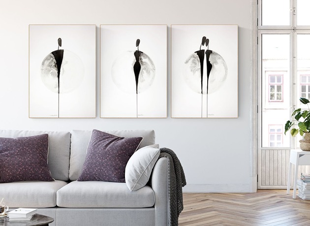 Plakat Zestaw 3 obrazów 50 x 70 cm malowany ręcznie Krystyna Siwek Art