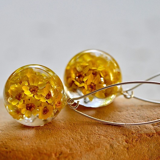 Kolczyki srebrne z żółtymi kwiatuszkami Grol Jewellery