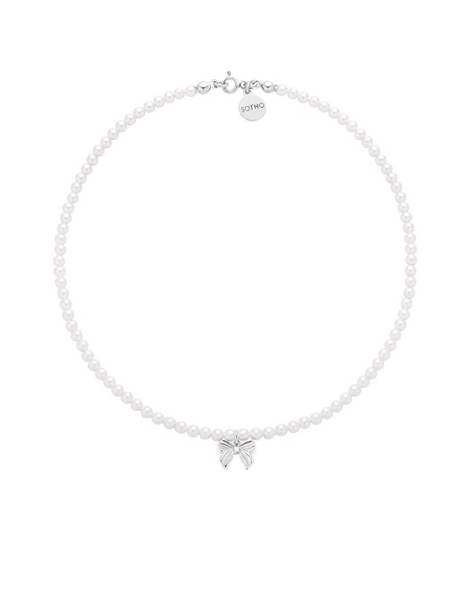 srebrne naszyjniki Srebrny naszyjnik z białych pereł SWAROVSKI CRYSTAL z kokardką