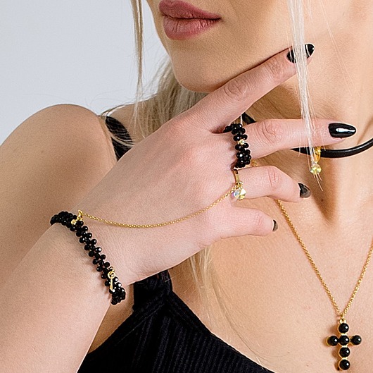 bransoletki ze szkła Bransoletka z pierścionkiem potrójna Black Gold