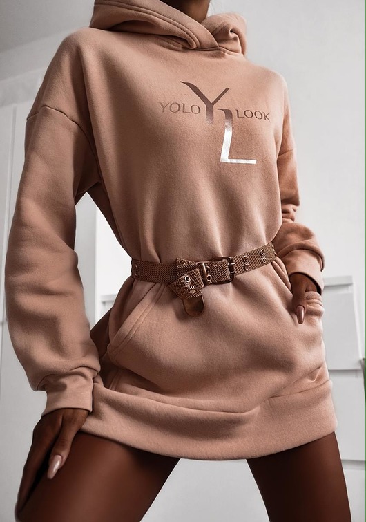 Ciepła bluza z kapturem - beż yolo look