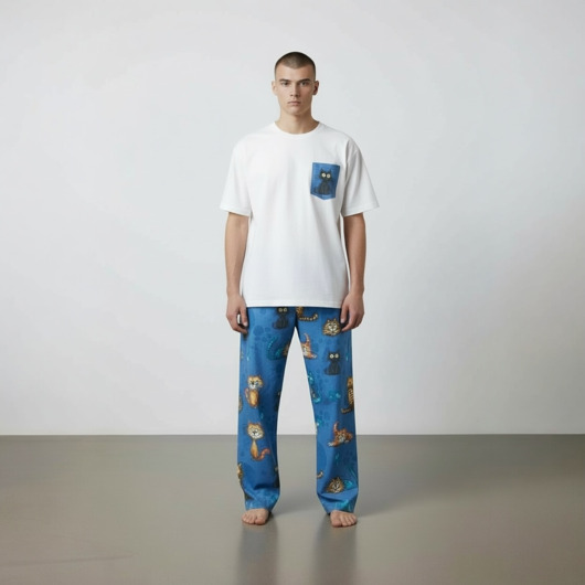 piżamy damskie Piżama Unisex bawełniana w koty