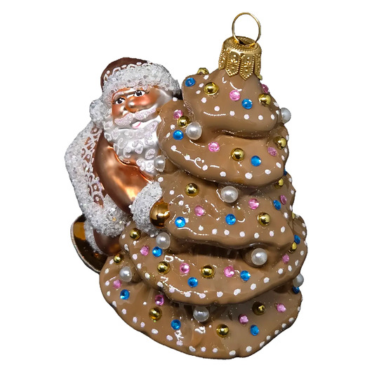 bombki Ręcznie malowana szklana bombka Mikołaj na beżowej choince