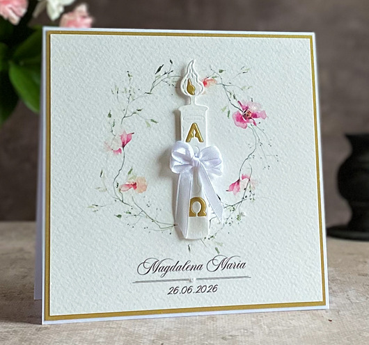 kartki, zaproszenia na chrzest Kartka na chrzest w ozdobnej kopercie, 73a