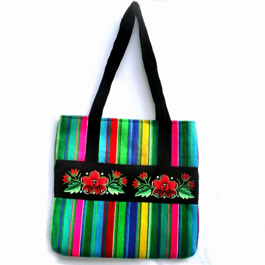 Multi Stripe FOLK BAG (wool and embroidery) L na ludowo