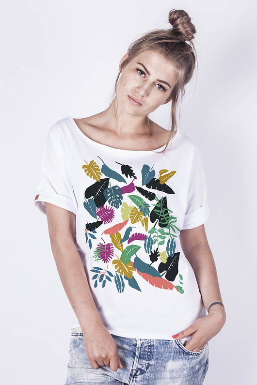 t-shirt damskie T-shirt damski `liście'