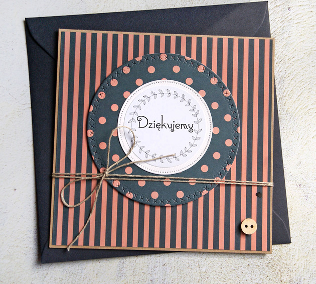 kartki scrapbooking DZIĘKUJEMY :: kartka handmade :: PODZIĘKOWANIE : granat & koral
