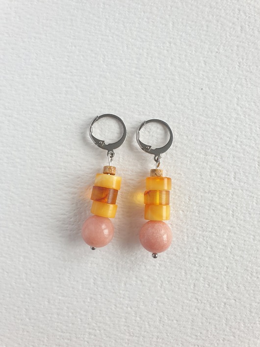 kolczyki z kamieniami Kolczyki z bursztynem SZASZŁYKI  jadeit różowy