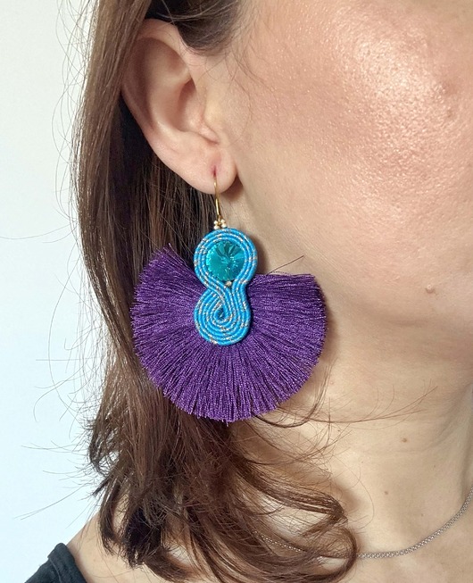kolczyki soutache Kolczyki sutasz turkusowo-fioletowe