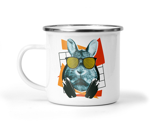 kubki Kubek metalowy królik w okularach