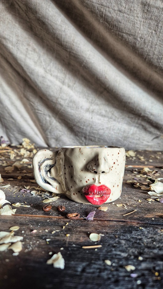 kubki Espresso twarz rzeźbiona, podwójne espresso, twarz, nos, usta kubek