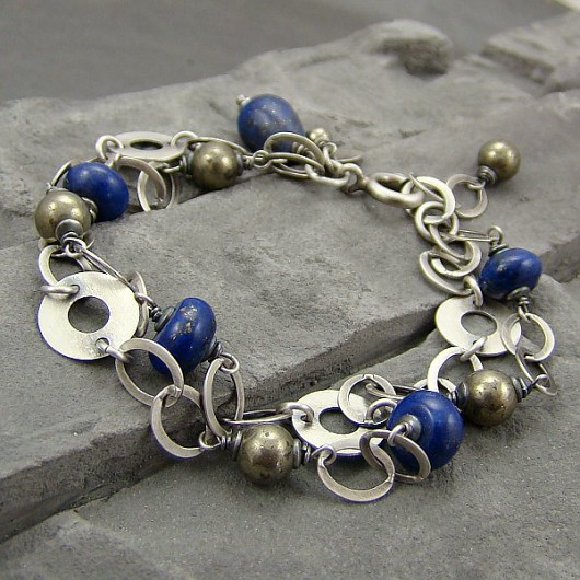 Lapis i piryt w duecie II - bransoletka RayOfArt