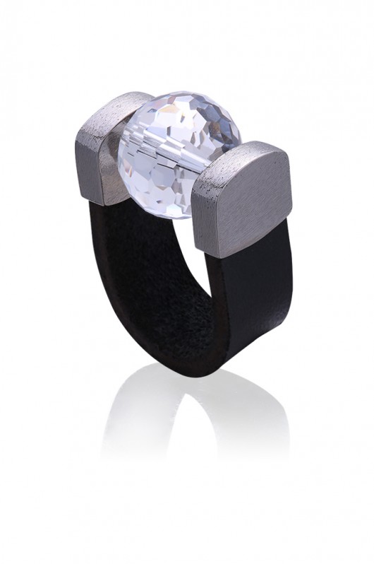 Disco Ball Black Leather Ring in Palladium Joccos Design