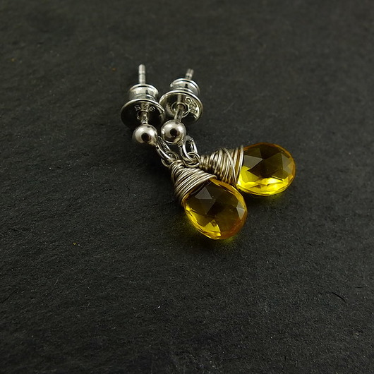 kolczyki wire wrapping Kwarc cytrynowy w srebrze - kolczyki