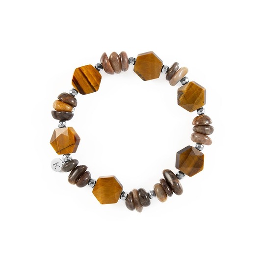 bransoletki z kamieni naturalnych Bransoletka z brązowych kamieni - Wersja Srebrna