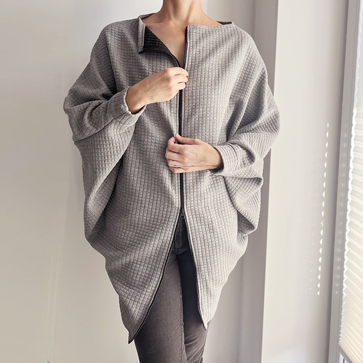 bluza bez kaptura damska Bluza oversize długi Nietoperz jasnoszary melanż pikowany