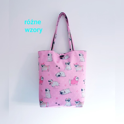 torby na zakupy Torba z tkaniny wodoodpornej w różowe mopsy