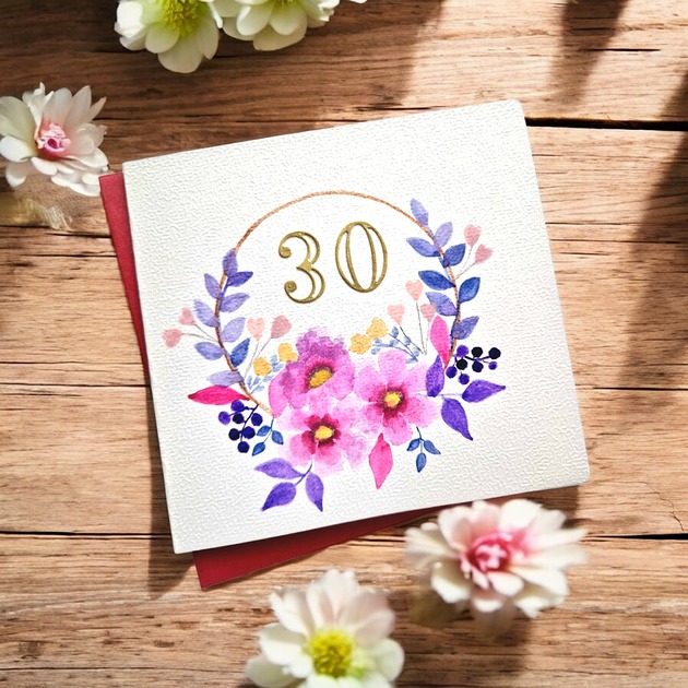 grafiki i ilustracje Ręcznie malowana kartka urodzinowa na 30 urodziny