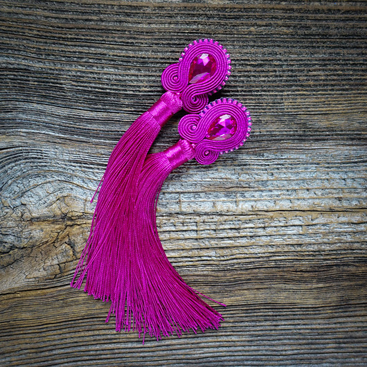 kolczyki soutache Fuksja- kolczyki sutasz z chwostami