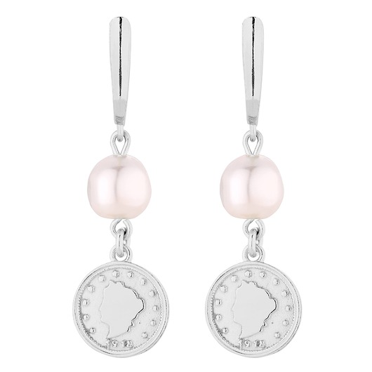 kolczyki srebrne Srebrne długie kolczyki z monetami i perłami SWAROVSKI CRYSTAL