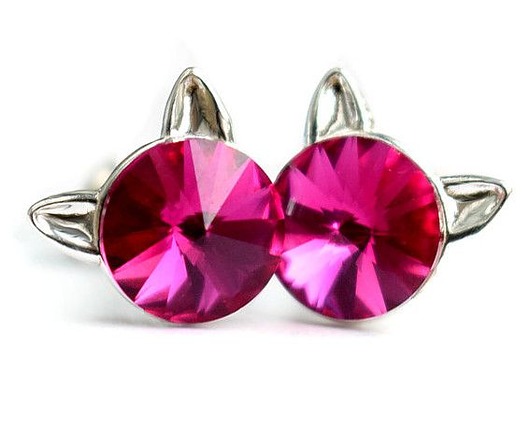 kolczyki swarovski Kolczyki - kryształy Swarovski - kotki Fuchsia (większe)