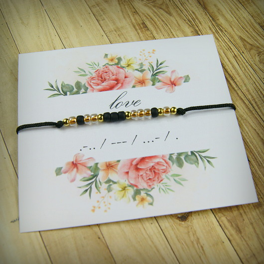 Bransoletaka Morse Code 'LOVE' Blue Pearl Art
