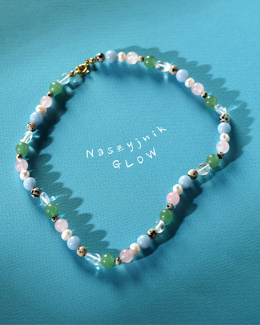chokery GLOW Naszyjnik RHEI z kamieni naturalnych Polska Marka Niebieski Różowy