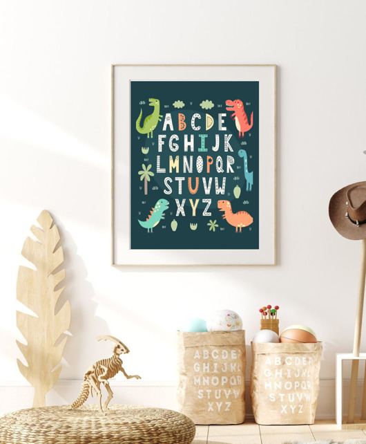 PLAKAT dinozaur dinozaury alfabet pokój dziecka black dot studio