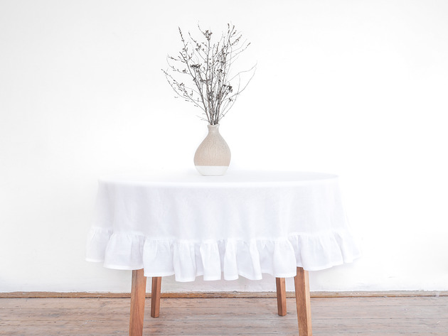 obrusy i serwetki Obrus okrągły z falbanką PURE WHITE